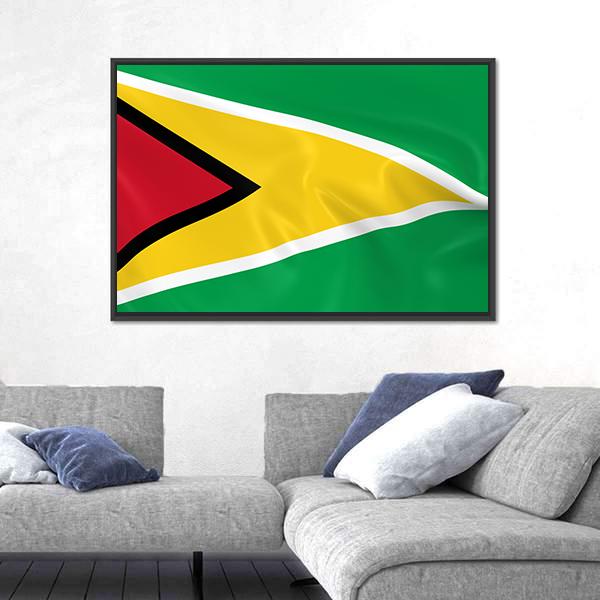Waving Guyana Flag Panoramic Canvas Wall Art-1 Piece-36" x 12"-Tiaracle