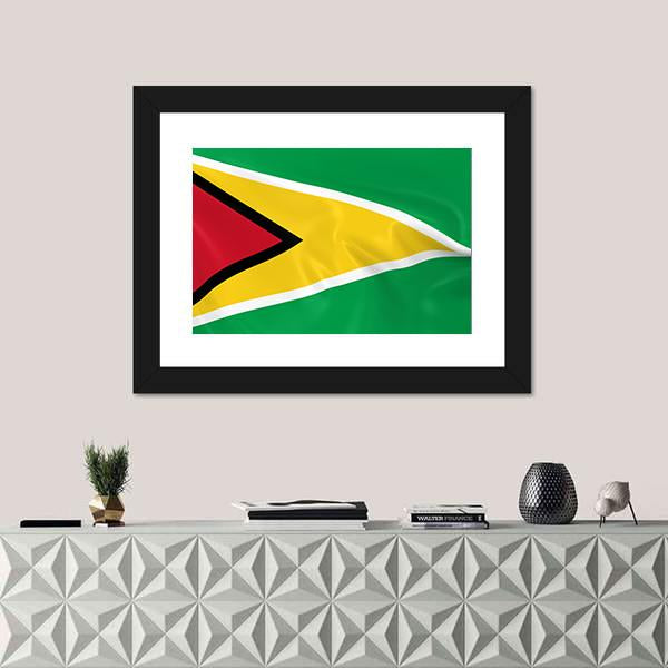 Waving Guyana Flag Panoramic Canvas Wall Art-1 Piece-36" x 12"-Tiaracle