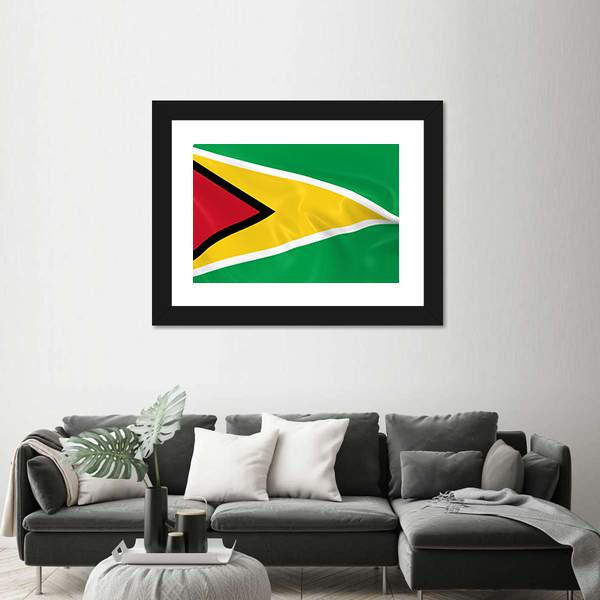 Waving Guyana Flag Panoramic Canvas Wall Art-1 Piece-36" x 12"-Tiaracle