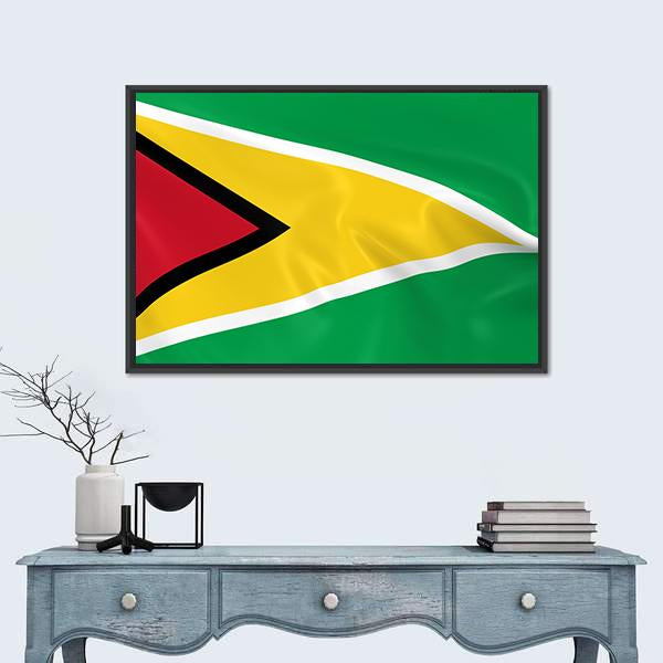 Waving Guyana Flag Panoramic Canvas Wall Art-1 Piece-36" x 12"-Tiaracle