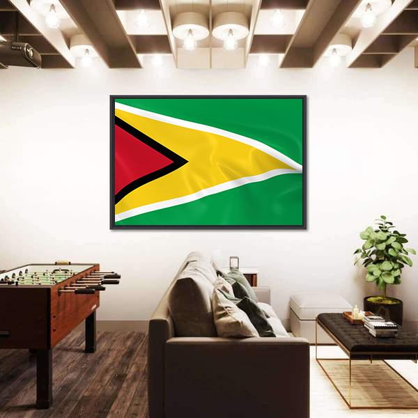 Waving Guyana Flag Panoramic Canvas Wall Art-1 Piece-36" x 12"-Tiaracle