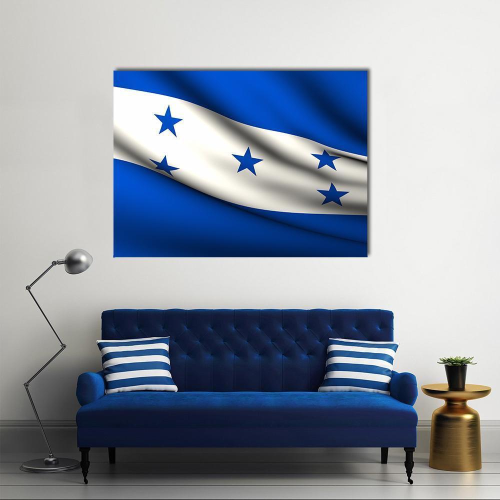 Waving Flag of Honduras Canvas Wall Art in white and blue, single panel hung on a wall