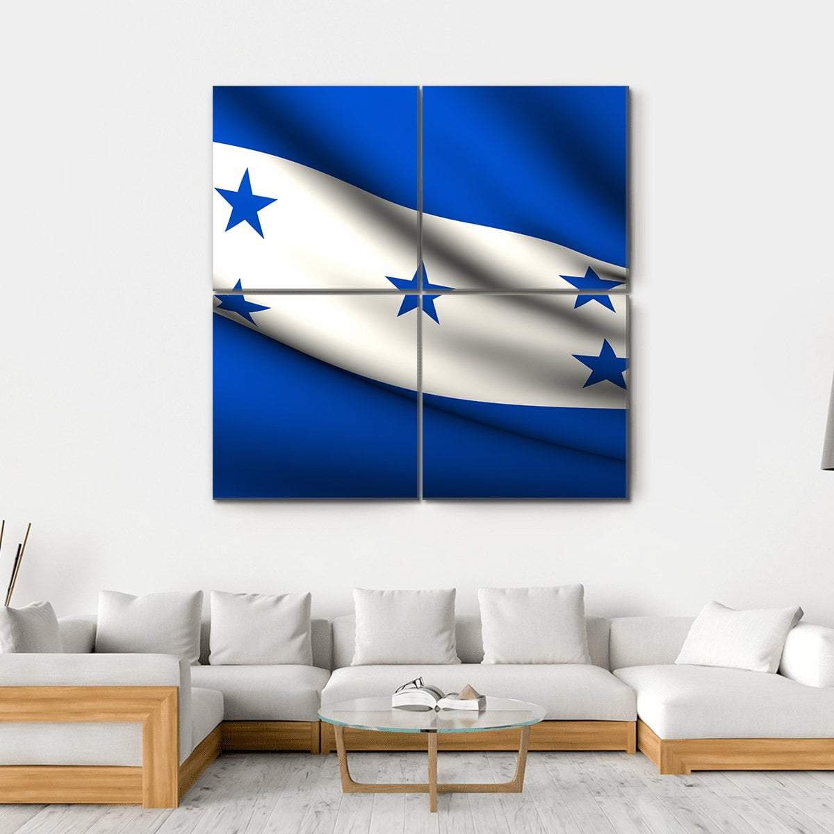 Waving Honduras Flag Canvas Wall Art-4 Square-Gallery Wrap-17" x 17"-Tiaracle