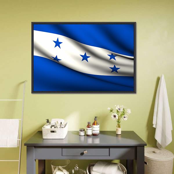 Waving Honduras Flag Canvas Wall Art-1 Piece-Floating Frame-24" x 16"-Tiaracle