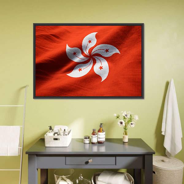 Waving Hong Kong Flag Canvas Wall Art-1 Piece-Floating Frame-24" x 16"-Tiaracle