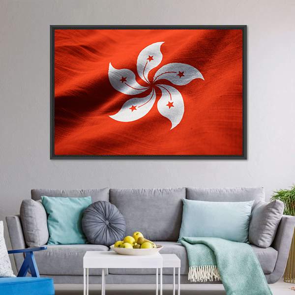 Waving Hong Kong Flag Canvas Wall Art-3 Horizontal-Gallery Wrap-25" x 16"-Tiaracle