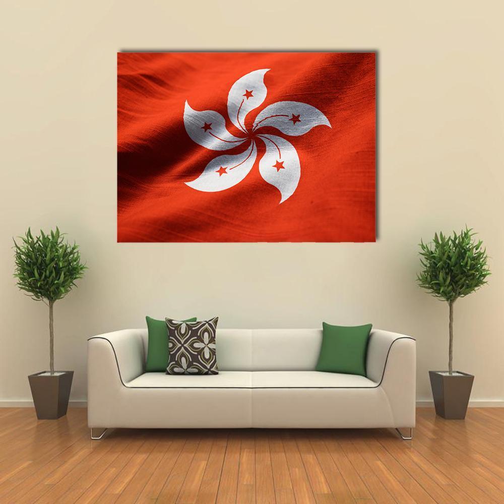 Waving Hong Kong Flag Canvas Wall Art in white and red, single panel hung on a wall