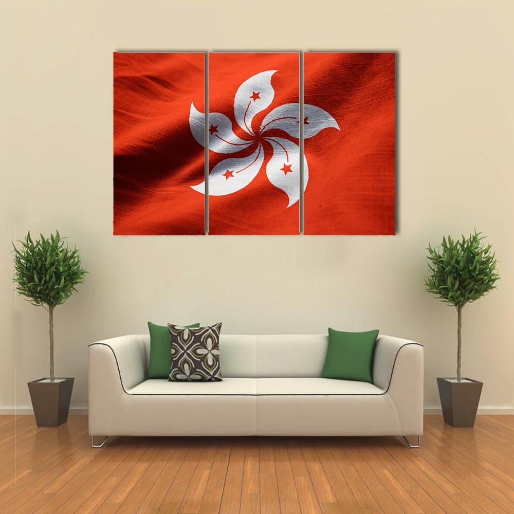 Waving Hong Kong Flag Canvas Wall Art-5 Pop-Gallery Wrap-47" x 32"-Tiaracle