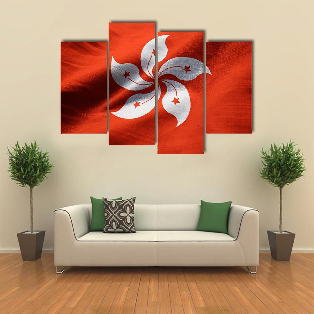 Waving Hong Kong Flag Canvas Wall Art-4 Pop-Gallery Wrap-50" x 32"-Tiaracle