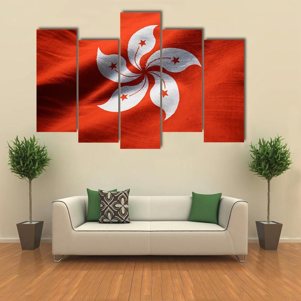 Waving Hong Kong Flag Canvas Wall Art-5 Pop-Gallery Wrap-47" x 32"-Tiaracle