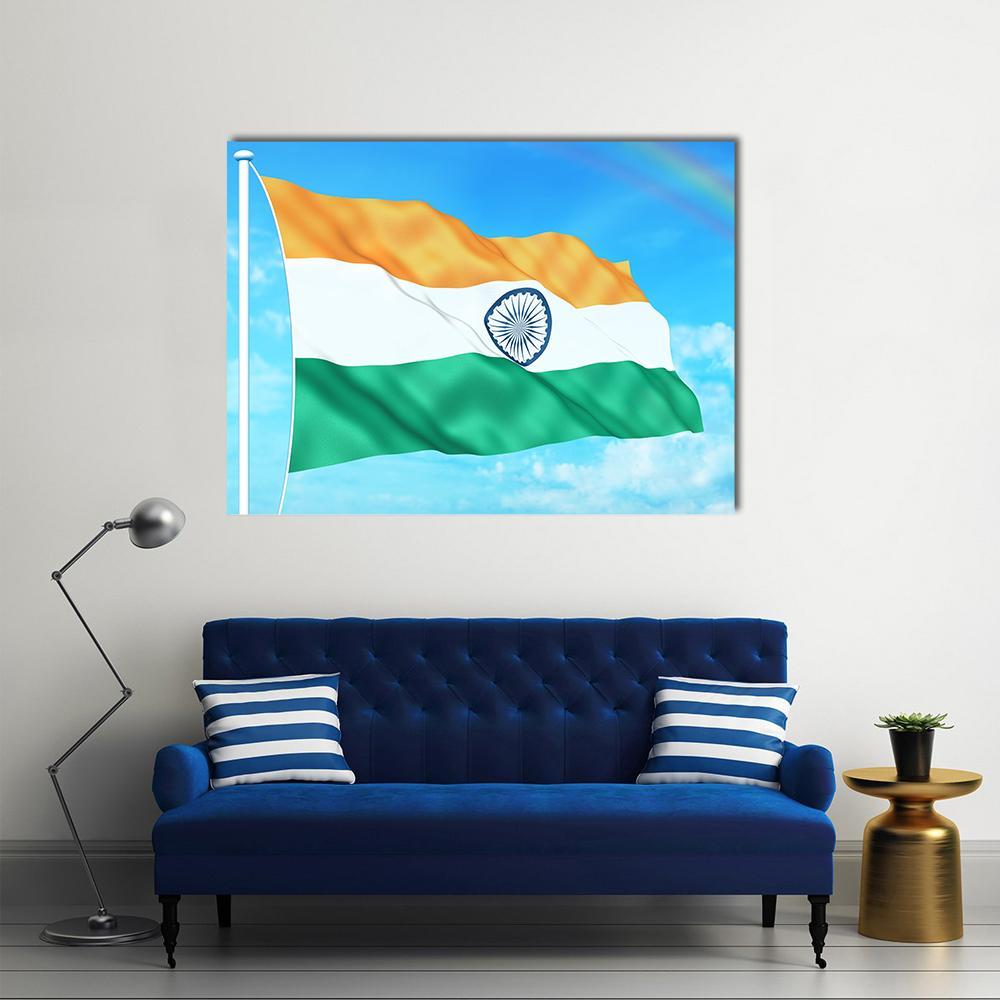 Waving Indian Flag Canvas Wall Art-1 Piece-Gallery Wrap-36" x 24"-Tiaracle