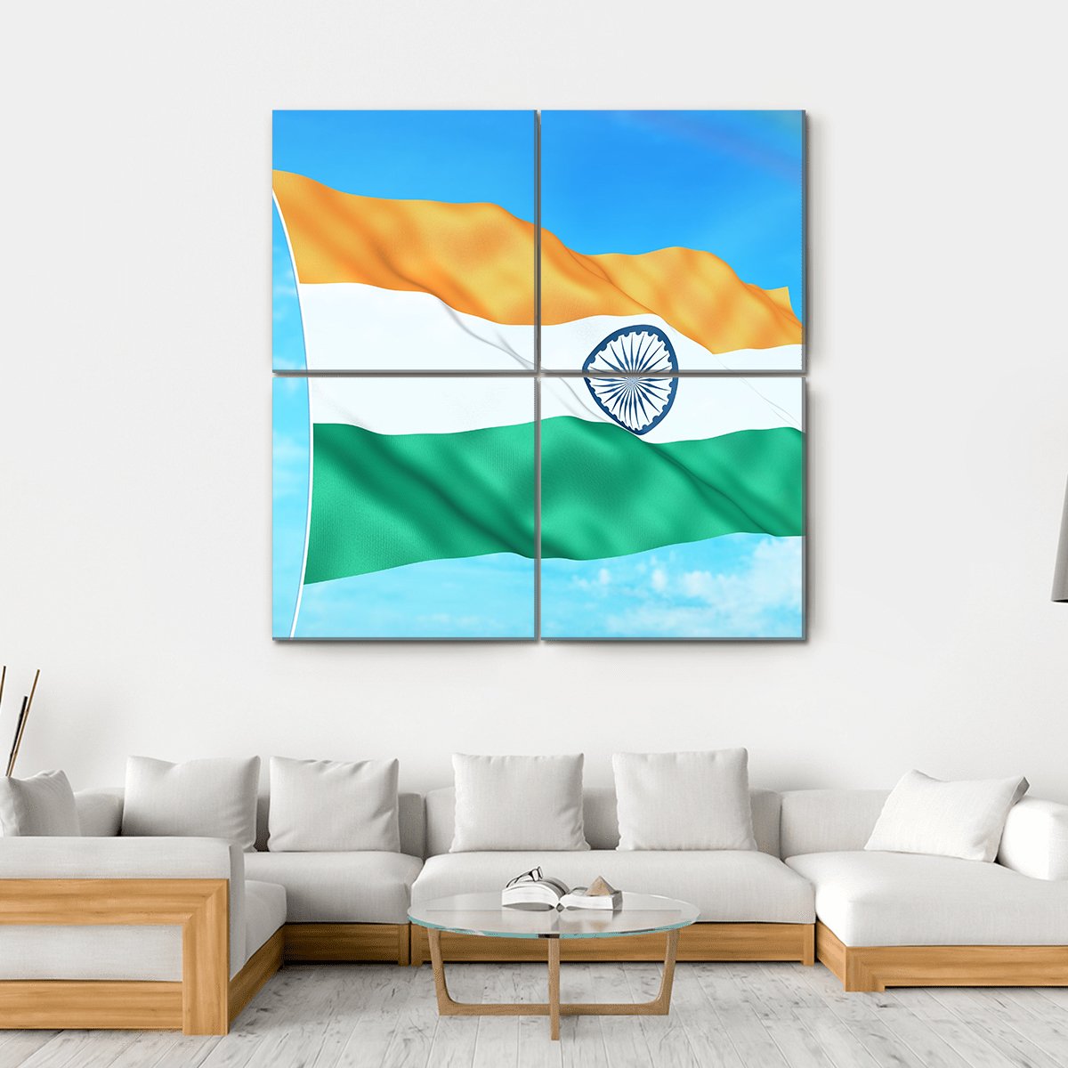 Waving Indian Flag Canvas Wall Art-4 Square-Gallery Wrap-17" x 17"-Tiaracle