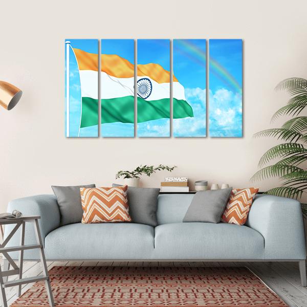 Waving Indian Flag Canvas Wall Art-5 Horizontal-Gallery Wrap-22" x 12"-Tiaracle
