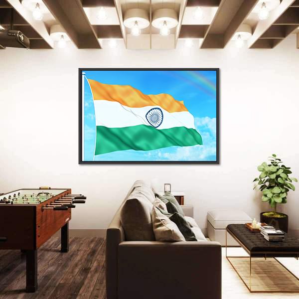 Waving Indian Flag Canvas Wall Art-5 Horizontal-Gallery Wrap-22" x 12"-Tiaracle