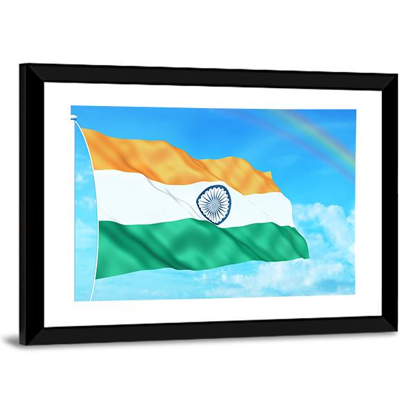 Waving Indian Flag Canvas Wall Art-5 Horizontal-Gallery Wrap-22" x 12"-Tiaracle