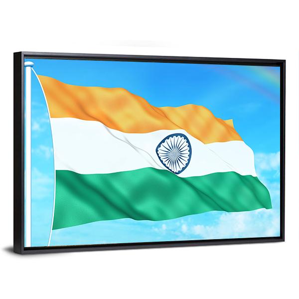 Waving Indian Flag Canvas Wall Art-5 Horizontal-Gallery Wrap-22" x 12"-Tiaracle