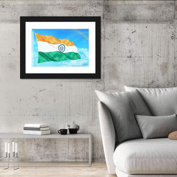 Waving Indian Flag Panoramic Canvas Wall Art-1 Piece-36" x 12"-Tiaracle