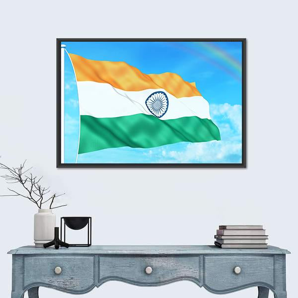 Waving Indian Flag Panoramic Canvas Wall Art-1 Piece-36" x 12"-Tiaracle