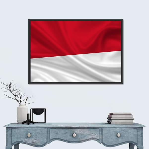 Waving Indonesia Flag Canvas Wall Art-1 Piece-Floating Frame-24" x 16"-Tiaracle