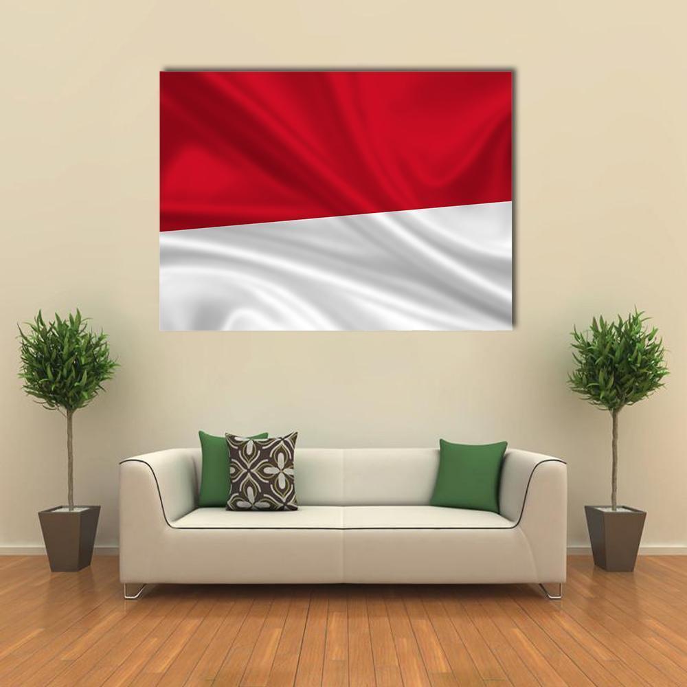 Waving Indonesian Flag Canvas Wall Art in white and red, single panel hung on a wall
