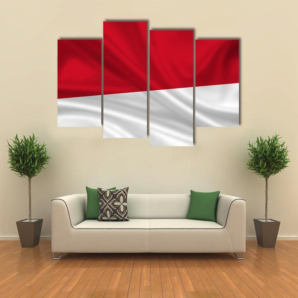 Waving Indonesia Flag Canvas Wall Art-4 Pop-Gallery Wrap-50" x 32"-Tiaracle