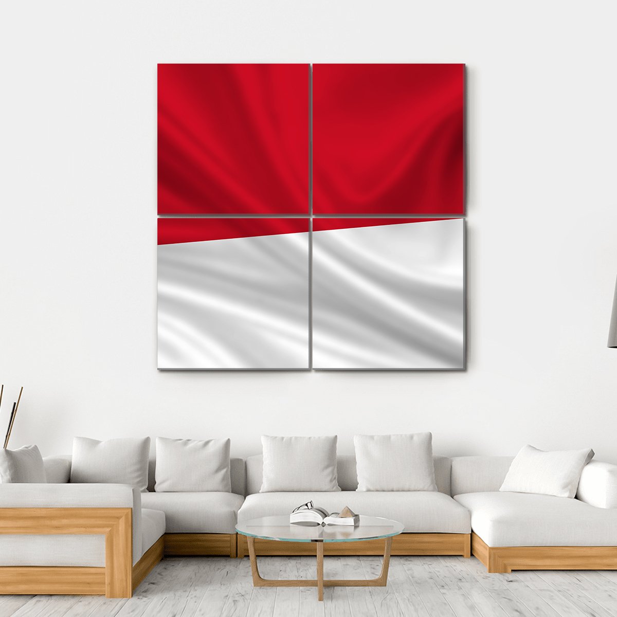 Waving Indonesia Flag Canvas Wall Art-4 Square-Gallery Wrap-17" x 17"-Tiaracle