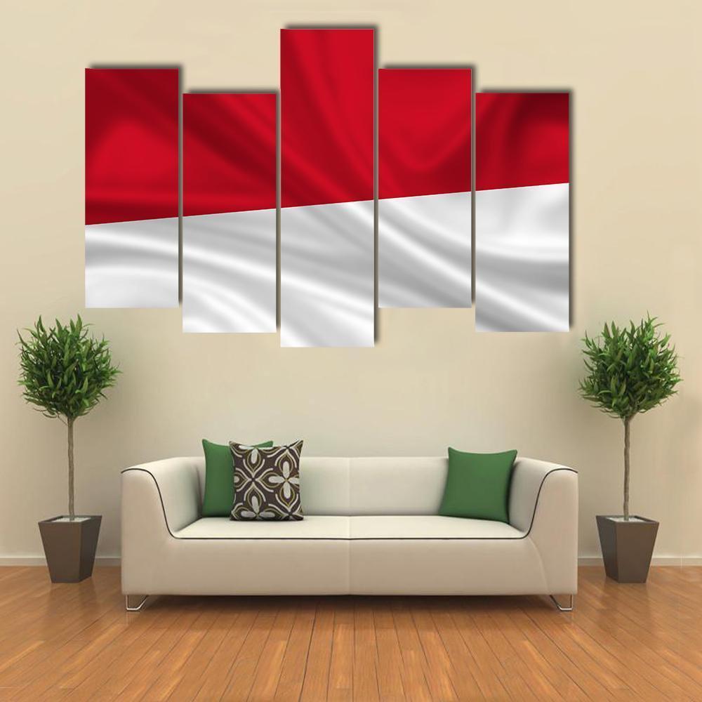 Waving Indonesia Flag Canvas Wall Art-5 Pop-Gallery Wrap-47" x 32"-Tiaracle