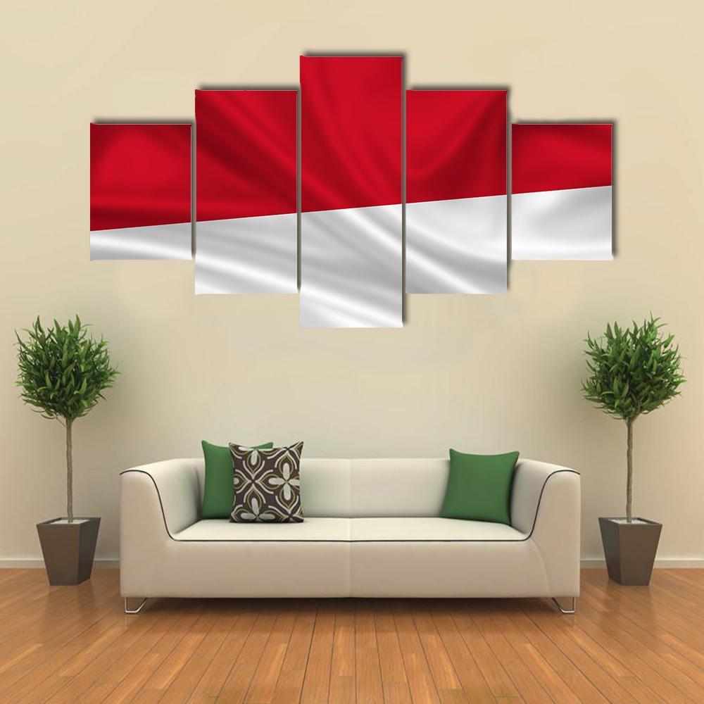 Waving Indonesia Flag Canvas Wall Art-5 Star-Gallery Wrap-62" x 32"-Tiaracle