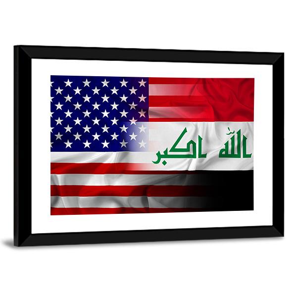 Waving Iraq And USA Flag Canvas Wall Art-5 Horizontal-Gallery Wrap-22" x 12"-Tiaracle