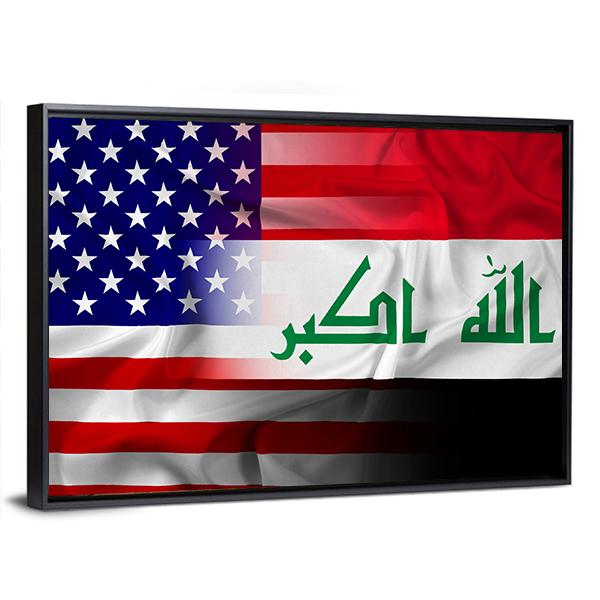 Waving Iraq And USA Flag Canvas Wall Art-5 Horizontal-Gallery Wrap-22" x 12"-Tiaracle