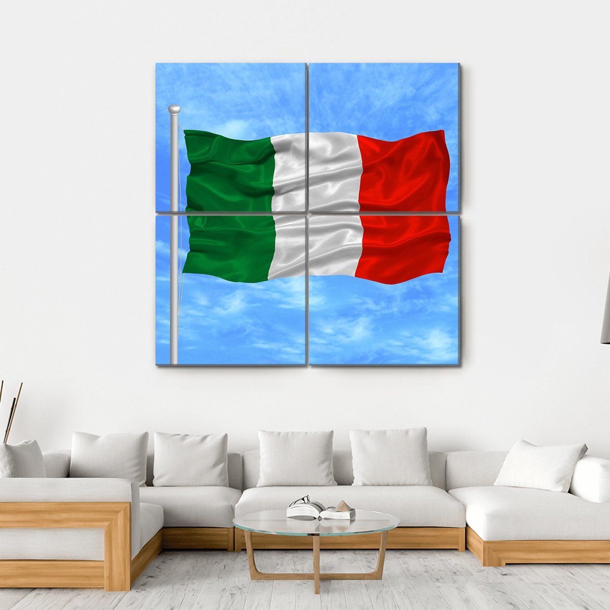 Waving Italian Flag Canvas Wall Art-4 Square-Gallery Wrap-17" x 17"-Tiaracle