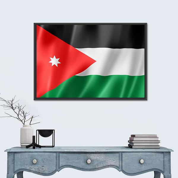 Waving Jordan Flag Canvas Wall Art-1 Piece-Floating Frame-24" x 16"-Tiaracle