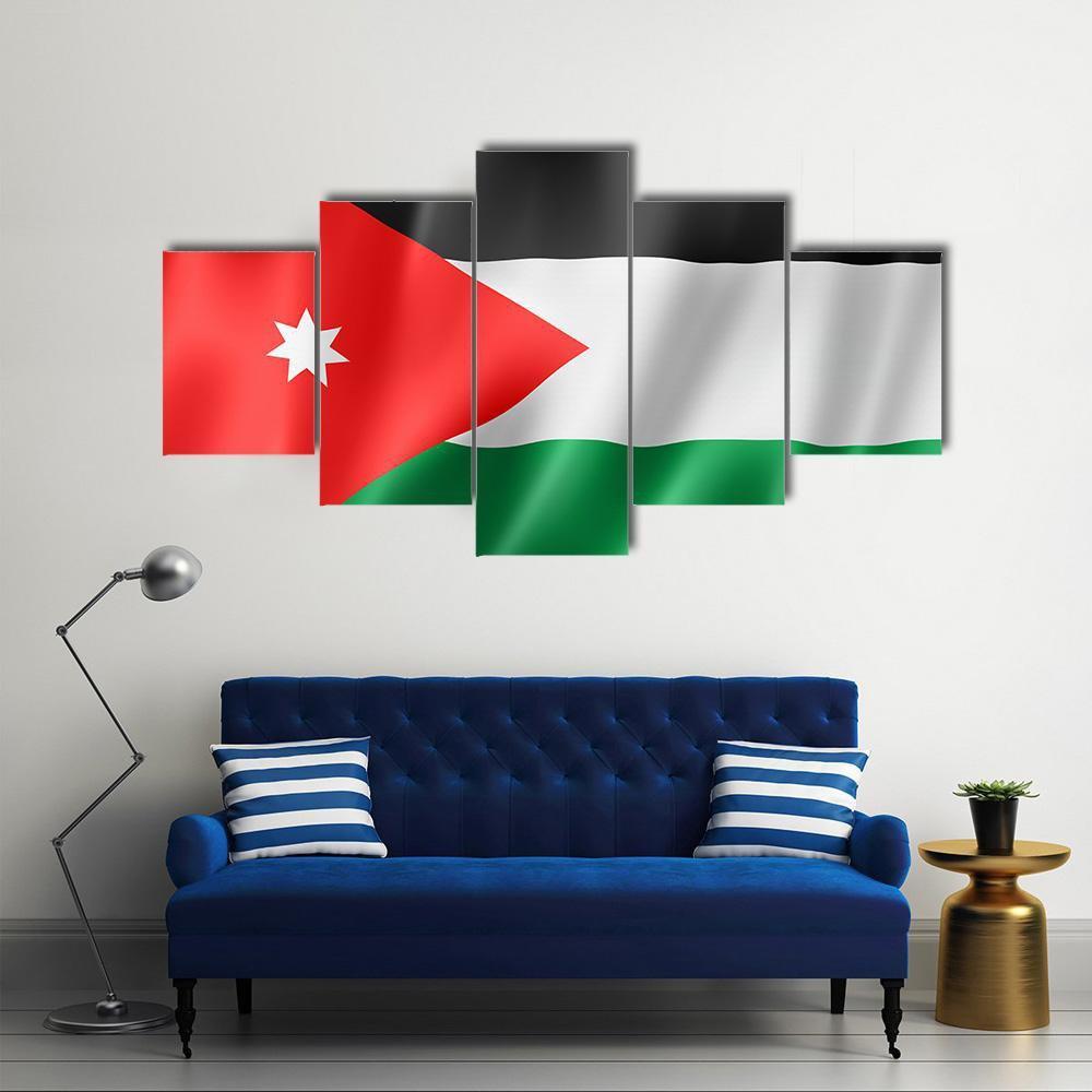 Waving Jordan Flag Canvas Wall Art-5 Star-Gallery Wrap-62" x 32"-Tiaracle