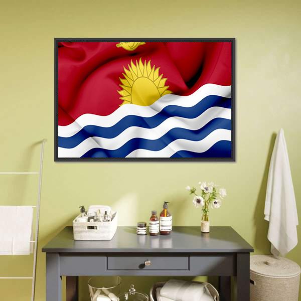 Waving Kiribati Flag Canvas Wall Art-1 Piece-Floating Frame-24" x 16"-Tiaracle
