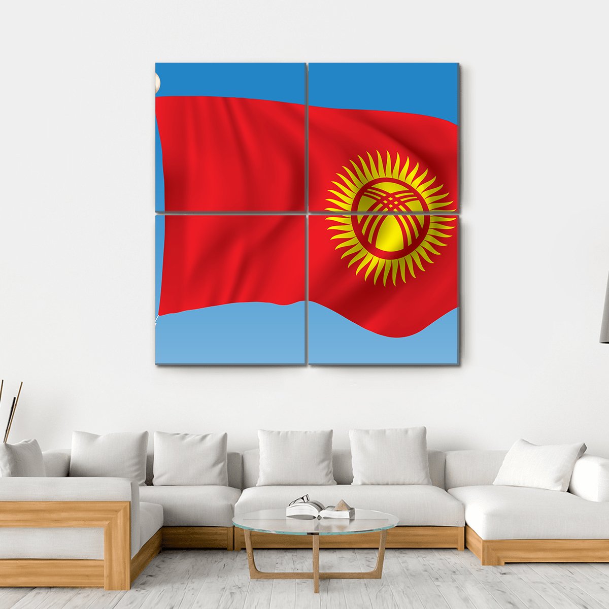 Waving Kyrgyzstan Flag Canvas Wall Art-4 Square-Gallery Wrap-17" x 17"-Tiaracle