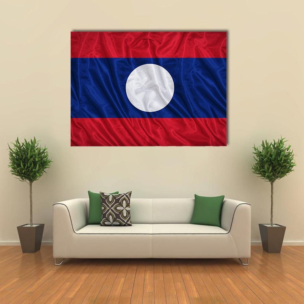 Waving Laos Flag Canvas Wall Art-5 Horizontal-Gallery Wrap-22" x 12"-Tiaracle