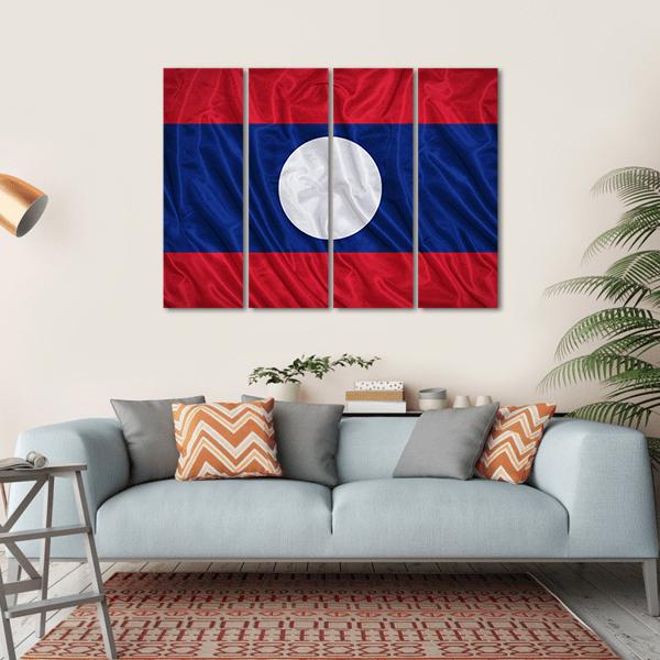 Waving Laos Flag Canvas Wall Art-4 Horizontal-Gallery Wrap-34" x 24"-Tiaracle
