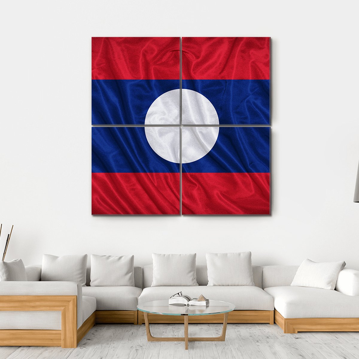 Waving Laos Flag Canvas Wall Art-4 Square-Gallery Wrap-17" x 17"-Tiaracle