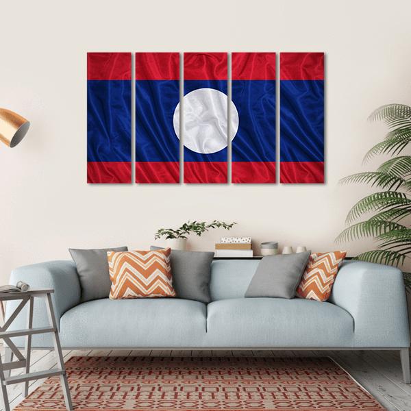 Waving Laos Flag Canvas Wall Art-5 Horizontal-Gallery Wrap-22" x 12"-Tiaracle