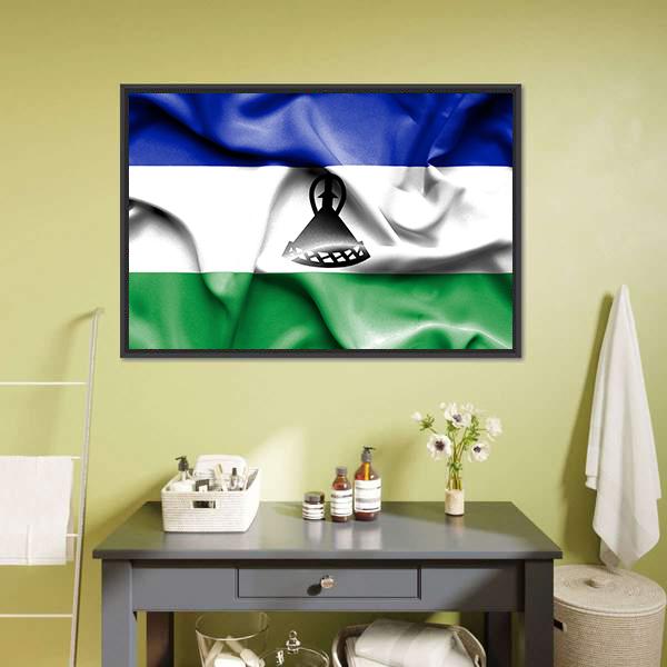 Waving Lesotho Flag Canvas Wall Art-1 Piece-Floating Frame-24" x 16"-Tiaracle