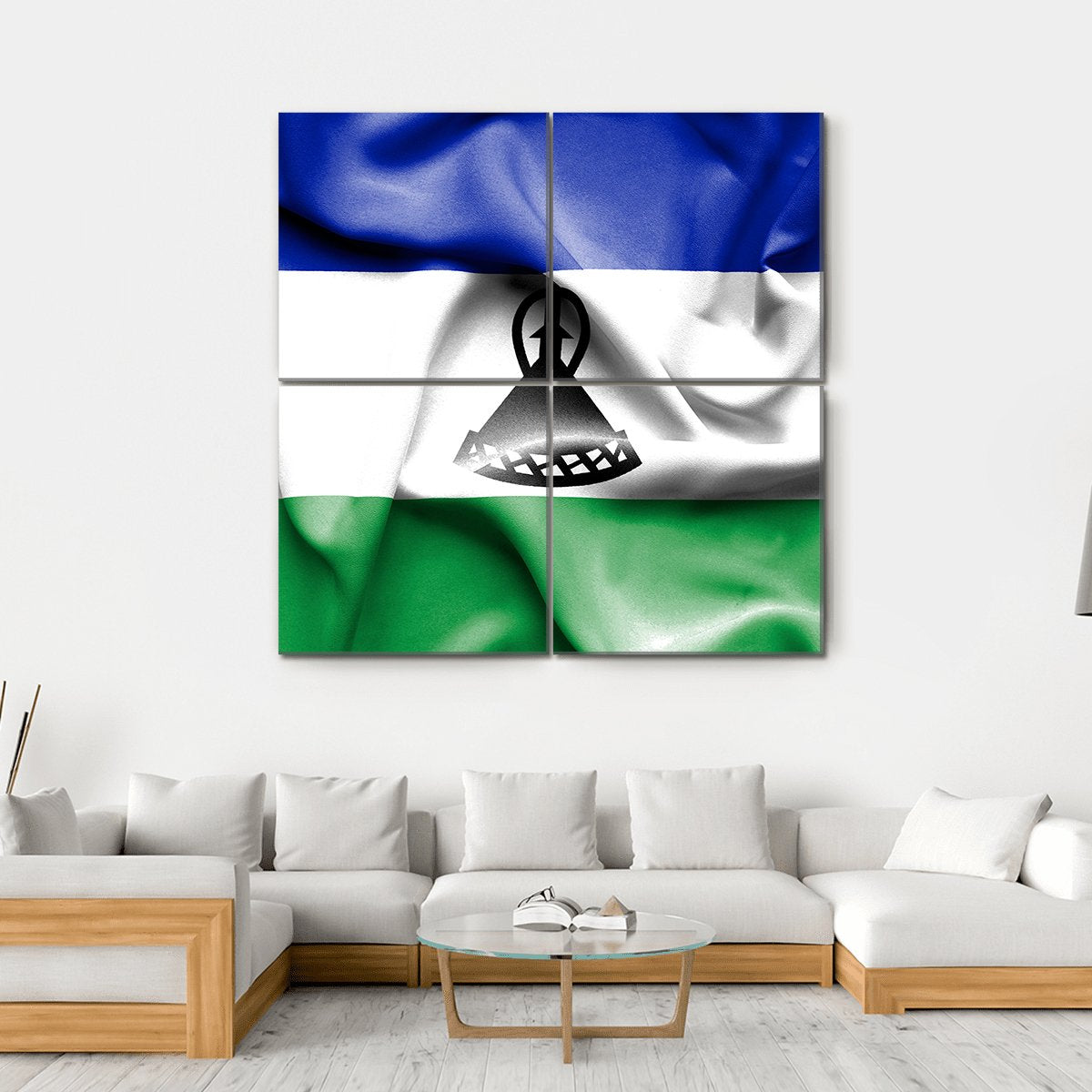 Waving Lesotho Flag Canvas Wall Art-4 Square-Gallery Wrap-17" x 17"-Tiaracle