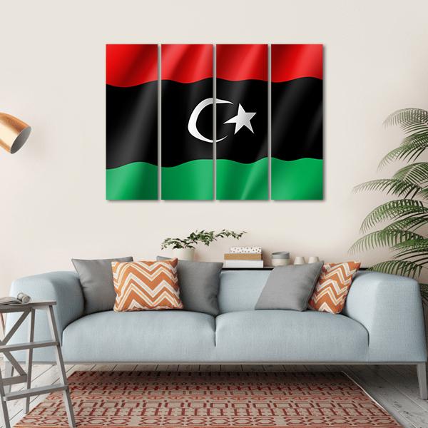 Waving Libya Flag Canvas Wall Art-4 Horizontal-Gallery Wrap-34" x 24"-Tiaracle