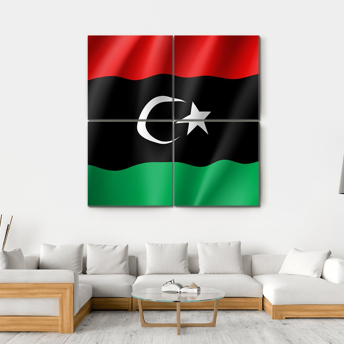 Waving Libya Flag Canvas Wall Art-4 Square-Gallery Wrap-17" x 17"-Tiaracle