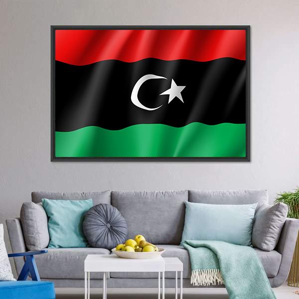 Waving Libya Flag Vertical Canvas Wall Art-3 Vertical-Gallery Wrap-12" x 25"-Tiaracle