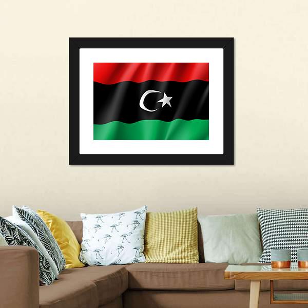 Waving Libya Flag Vertical Canvas Wall Art-3 Vertical-Gallery Wrap-12" x 25"-Tiaracle