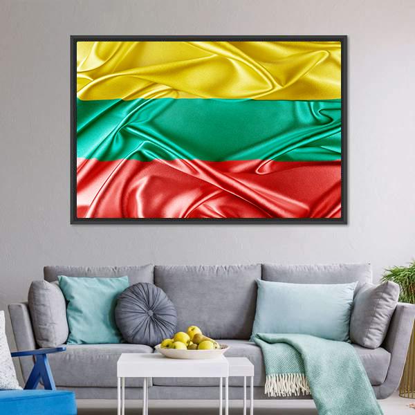 Waving Lithuania Flag Panoramic Canvas Wall Art-1 Piece-36" x 12"-Tiaracle