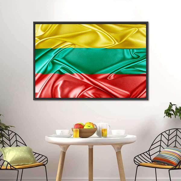 Waving Lithuania Flag Panoramic Canvas Wall Art-1 Piece-36" x 12"-Tiaracle