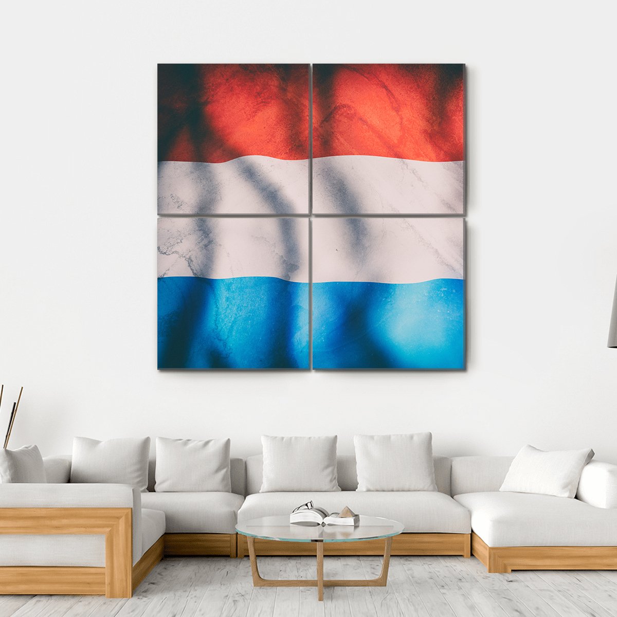 Waving Luxembourg Flag Canvas Wall Art-4 Square-Gallery Wrap-17" x 17"-Tiaracle