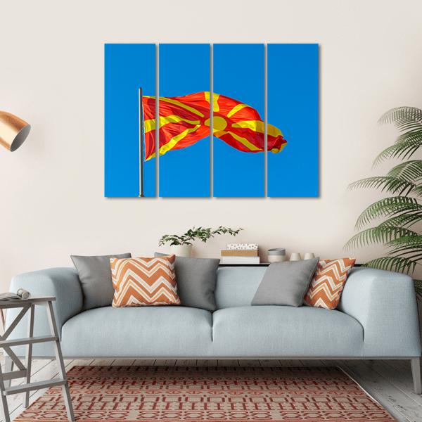 Waving Macedonian Flag Canvas Wall Art-4 Horizontal-Gallery Wrap-34" x 24"-Tiaracle