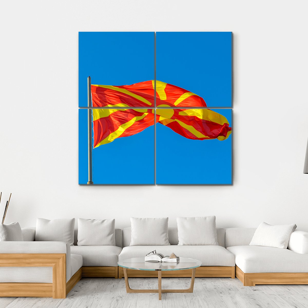 Waving Macedonian Flag Canvas Wall Art-4 Square-Gallery Wrap-17" x 17"-Tiaracle
